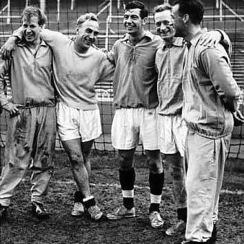 Happy 80th Birthday to Sir Bobby Charlton, seen here with Billy Wright, Johnny Haynes, Tom Finney and Nat Lofthouse 