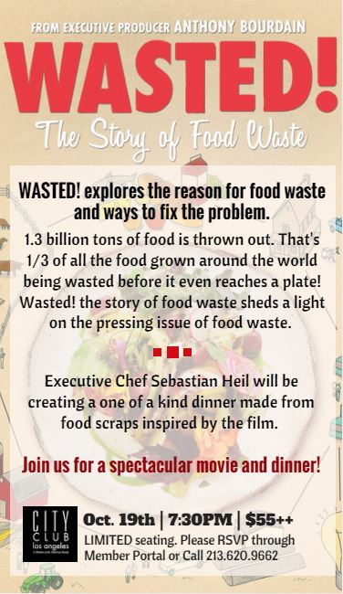 Do you enjoy a good documentary with great food? Join us on Oct. 19th for a movie screening of WASTED! and a unique dinner by Chef Heil!