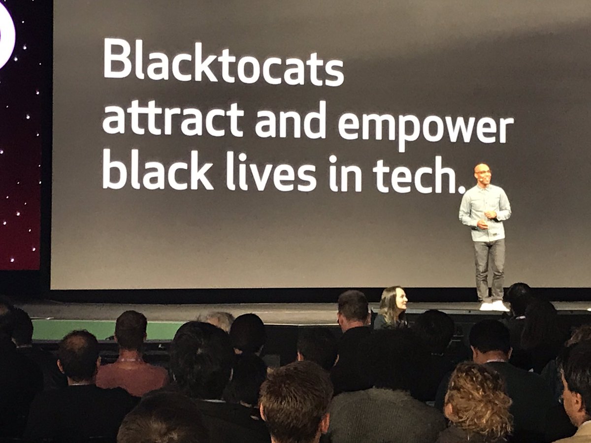 caravanstudios's tweet photo. Jared Jones @github runs @blacktocats an employee resource grp to help enhance #diversity https://t.co/V9dw9VOCHW #githubuniverse2017 https://t.co/UCPrbFKWAL