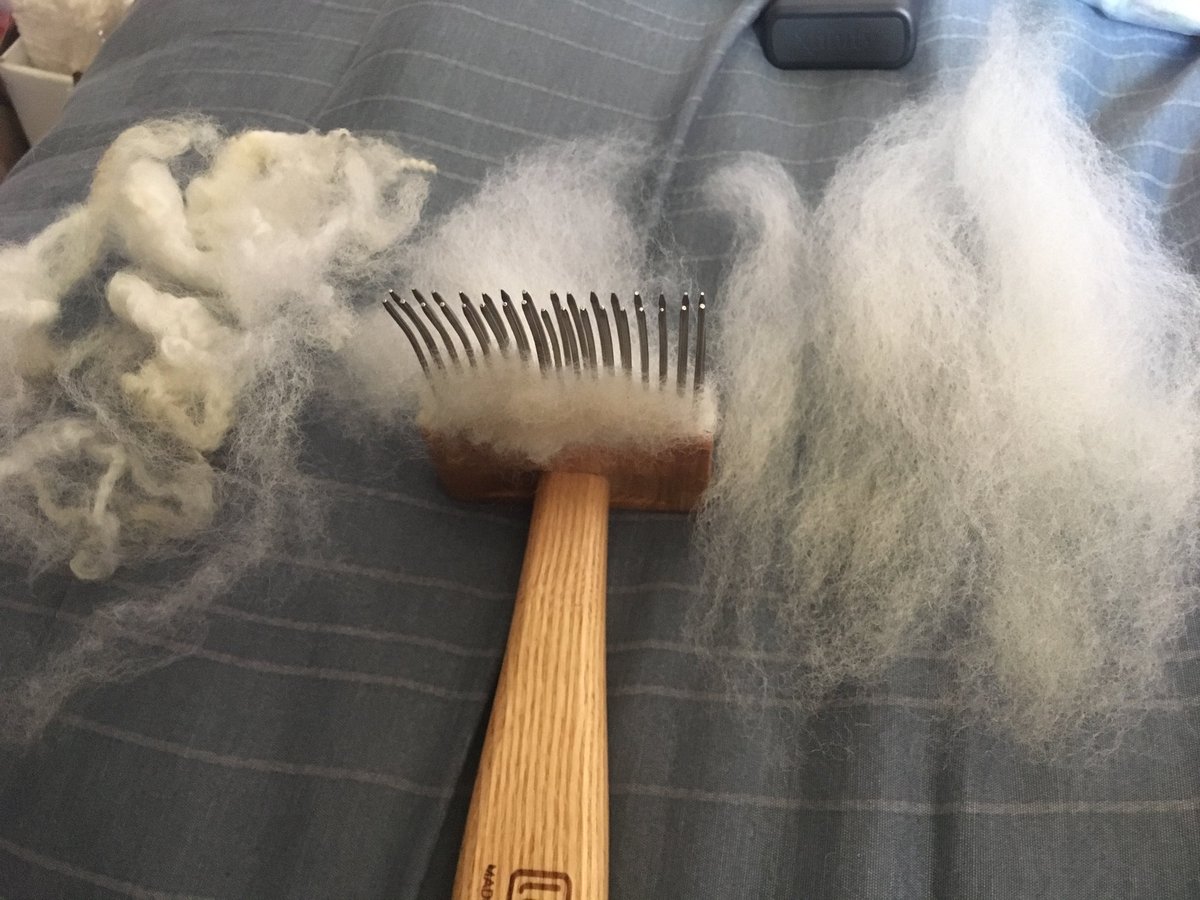nashc7's tweet photo. Prepping the Romney fleece to spin into #yarn; thankful to #spinzilla for getting me back to spinning https://t.co/gt9VhbJK2l