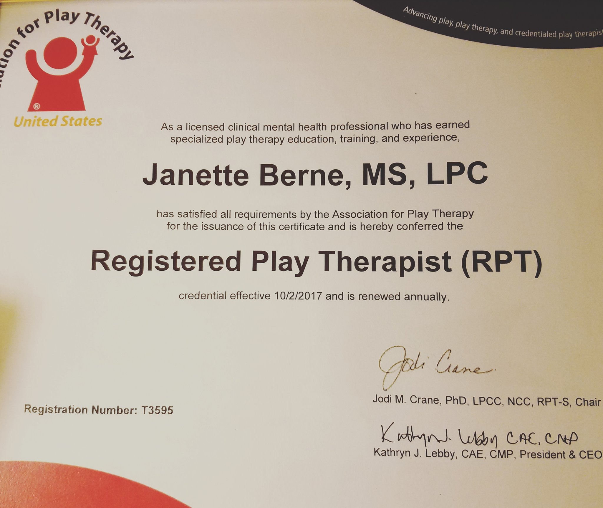 Janette Berne On Twitter: "Happy To Officially Be A Registered Play  Therapist! #Mentalhealthday #Childtherapist Https://T.co/Iymkytt0Ab" /  Twitter