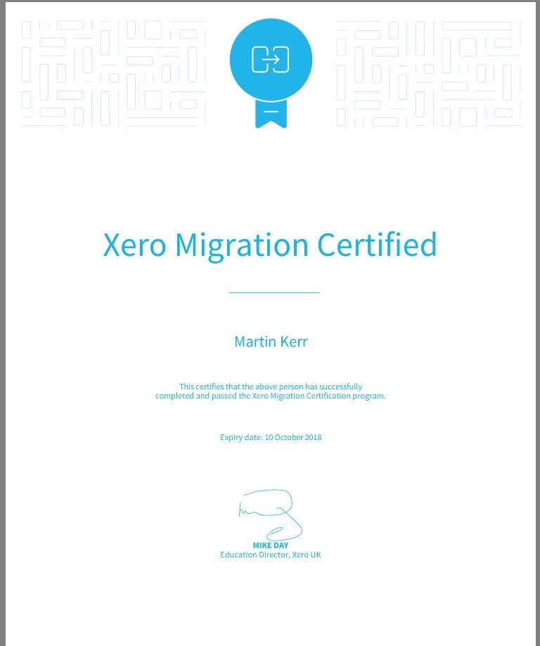 mkerr78's tweet photo. Busy week of @Xero demos following #Xerocon last week. Still had time to complete Xero migration certification #xero https://t.co/6Be4VMrzfe