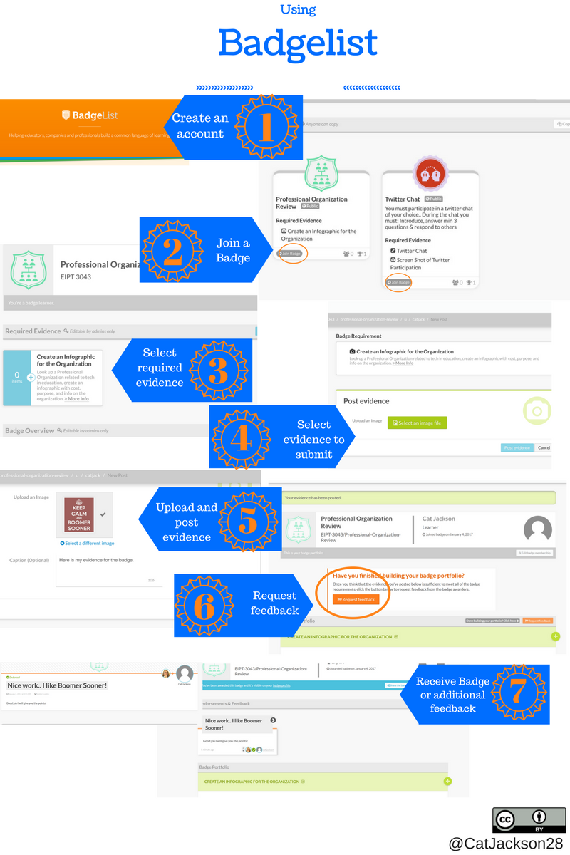 Benjaroome's tweet photo. Sweet infographic showing the steps to earning your first #openbadge in @BadgeList. https://t.co/rkuwL43XeP Thanks @catjackson! #edtech https://t.co/h5BF92uwYR