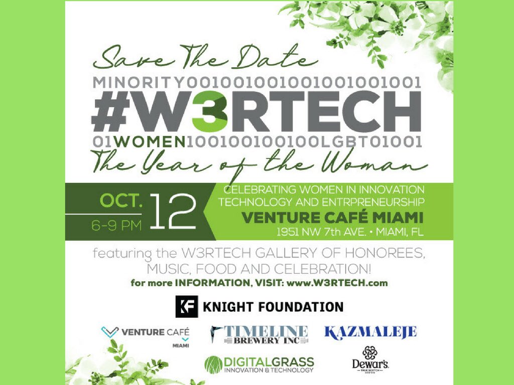 Momentum305's tweet image. Save the date! #W3RTECH is this #VCMTakeover 10/12! Join @digigrass for a night celebrating #FemaleFounders #womenintech #WomeninBusiness