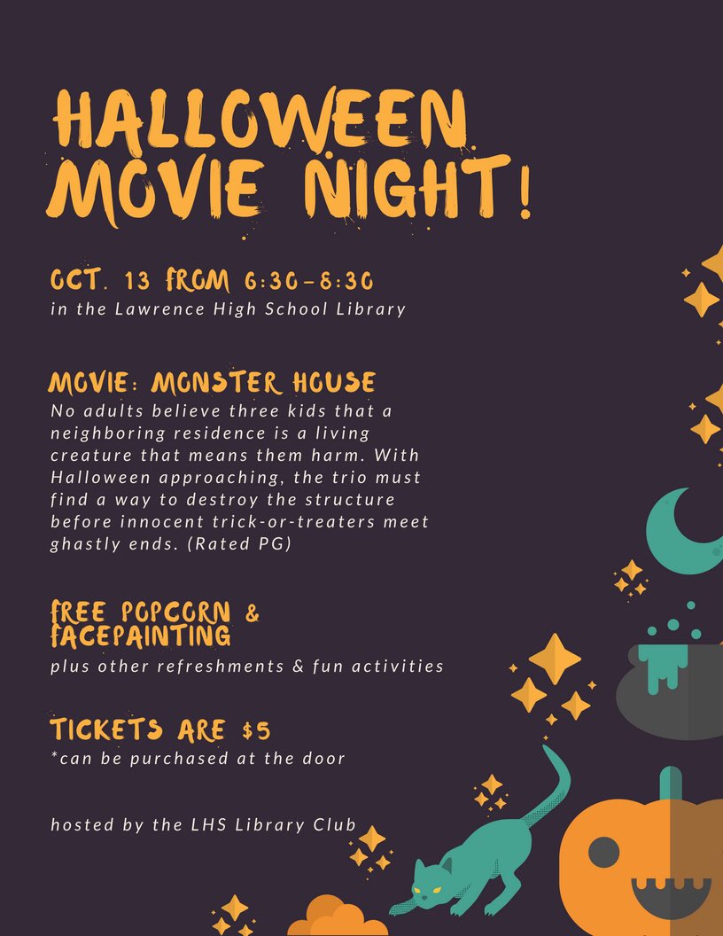 cmtarby's tweet image. LHS Library Club Halloween Movie Night, Fri 10/13. patch.com/new-jersey/law…