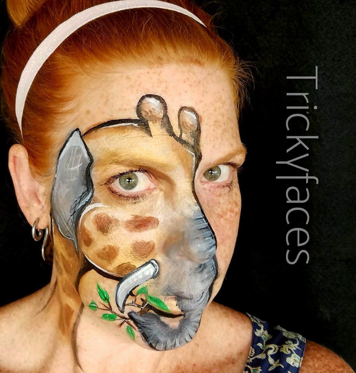 Trickyfaces's tweet image. My entry to Donna Cox's zoo animal mix up contest on ITP (eleraffe or giraphant). #Trickyfaces #facepaint #inspirationtopaint