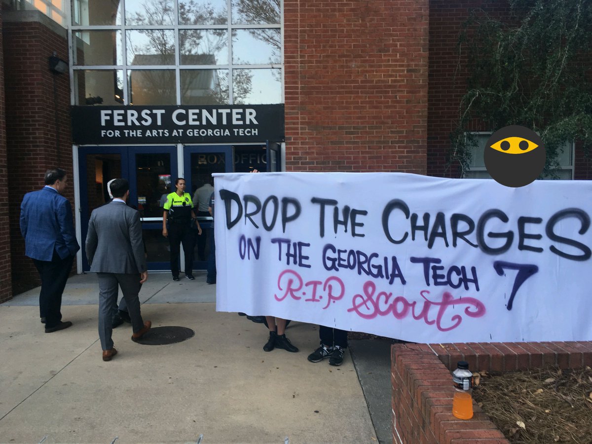 AllOutAtlanta's tweet photo. Protesters demanding GTPD drop charges outside mayoral forum on GT campus #alloutatl #alloutautumn #GT7 #itsasintokillamockingbird https://t.co/azykjRKyyR