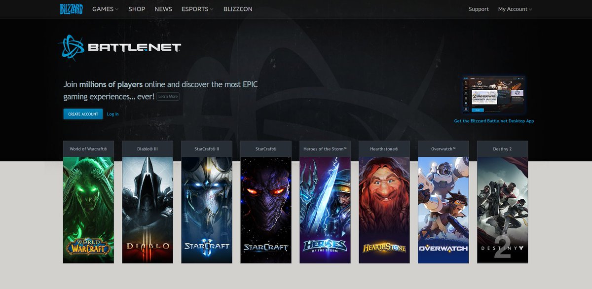drew2794's tweet photo. It seems like not that long ago this page only had 3 games #Battlenet #BlizzCon https://t.co/ZO9K2Xu9Ja