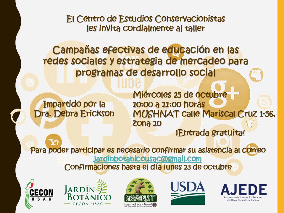 jardinUSAC's tweet photo. Taller "Campañas efectivas de educación en las redes sociales y estrategia de mercadeo para programas de desarrollo social" https://t.co/6yEpW6rWSY