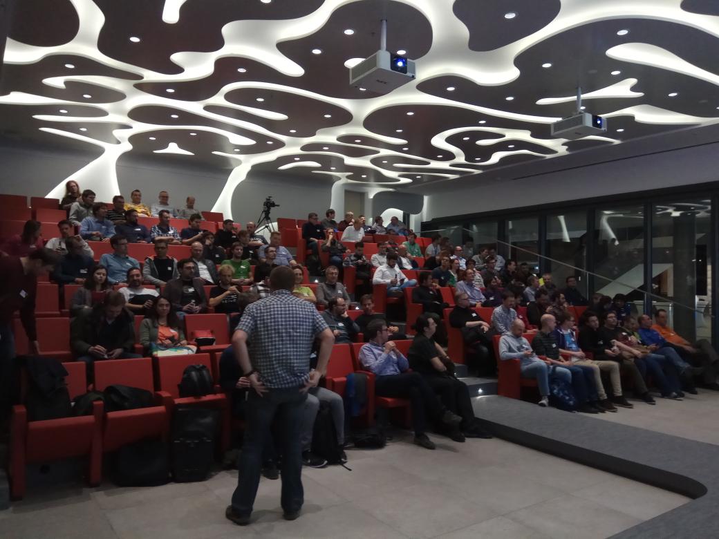 swilzbach's tweet photo. Full house at Brainlab waiting for @incomputable's 🔥 show! #dmuc #dlang https://t.co/LybnOViNAb