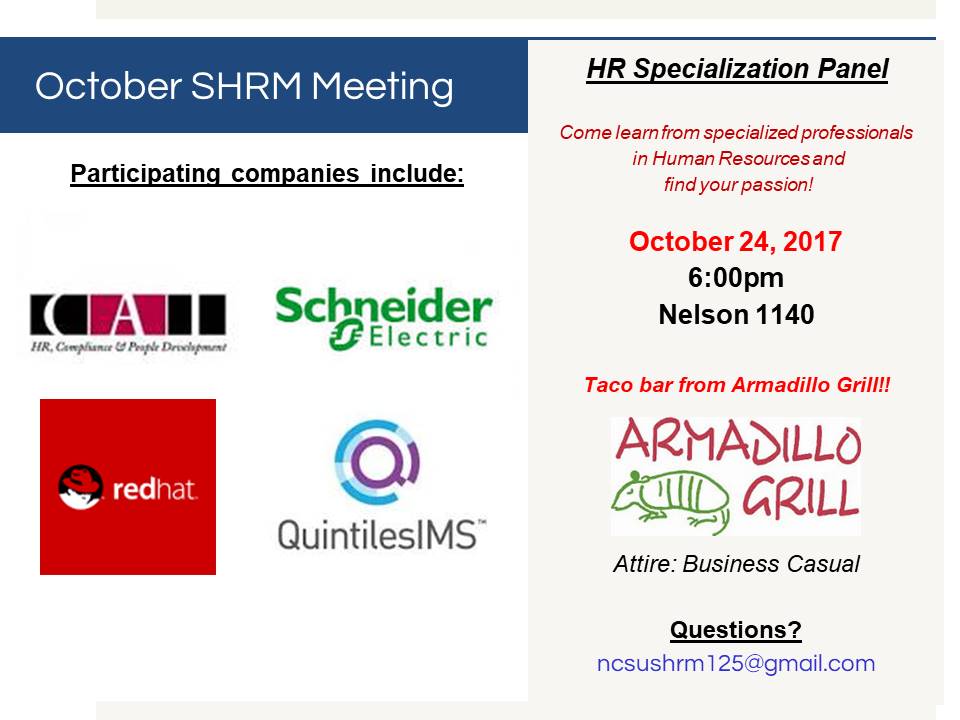 Join us for great info &amp; great food at our Oct SHRM mtg!