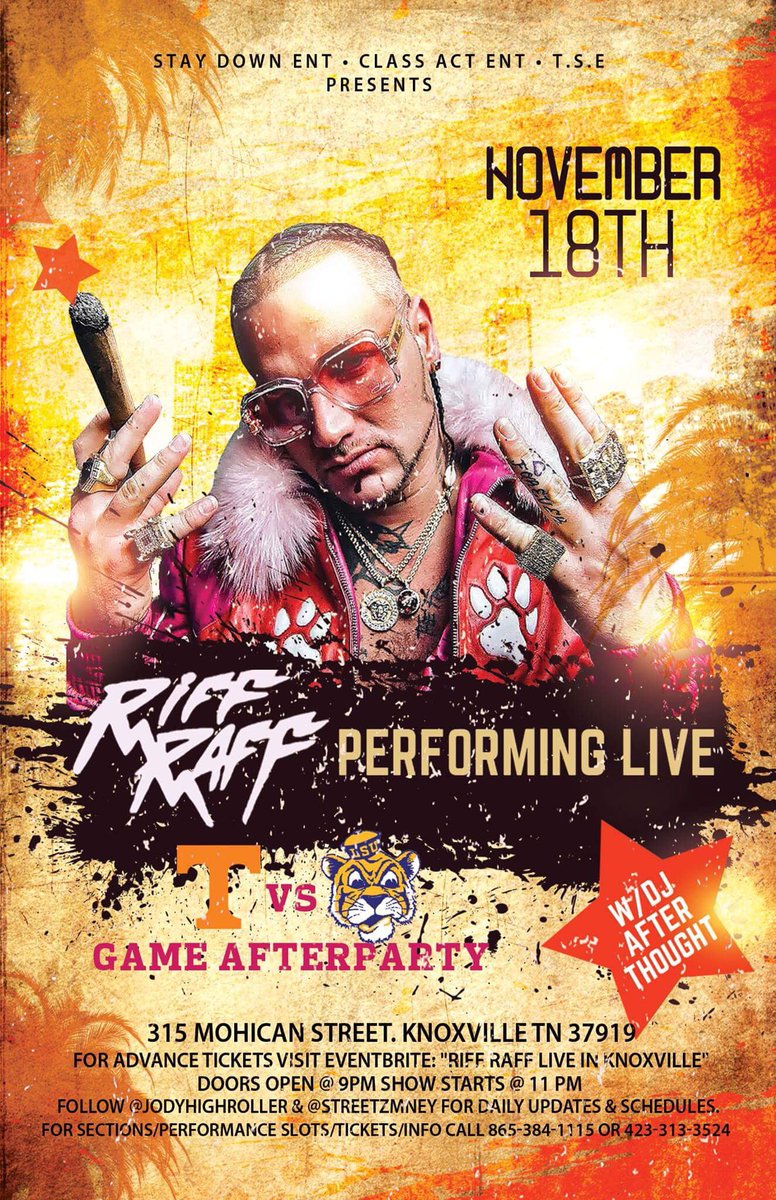 StreetzMneY's tweet photo. Grab your tickets Now to see @JODYHiGHROLLER in Knoxville on 11/18 #UTKvsLSU https://t.co/awS9wXz8D7