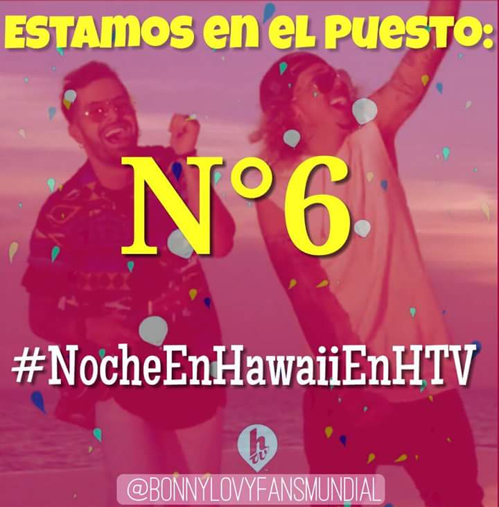 BonnyMundial's tweet photo. Seguimos subiendo! #UnaNocheEnHawaii @BonnyLovypr  ft @MikeBahia  @HTVMusica  #Hotranking https://t.co/WCVrcgTfnN