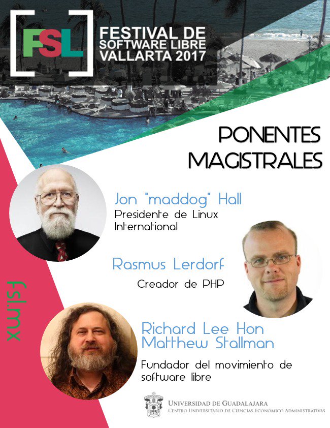 Te esperamos en el Festival de Software Libre Vallarta 2017 (27-29 oct)
#FSL2017 #SoftwareLibre  #PonentesFSL2017 #RumboalFSL2017 #Vallarta