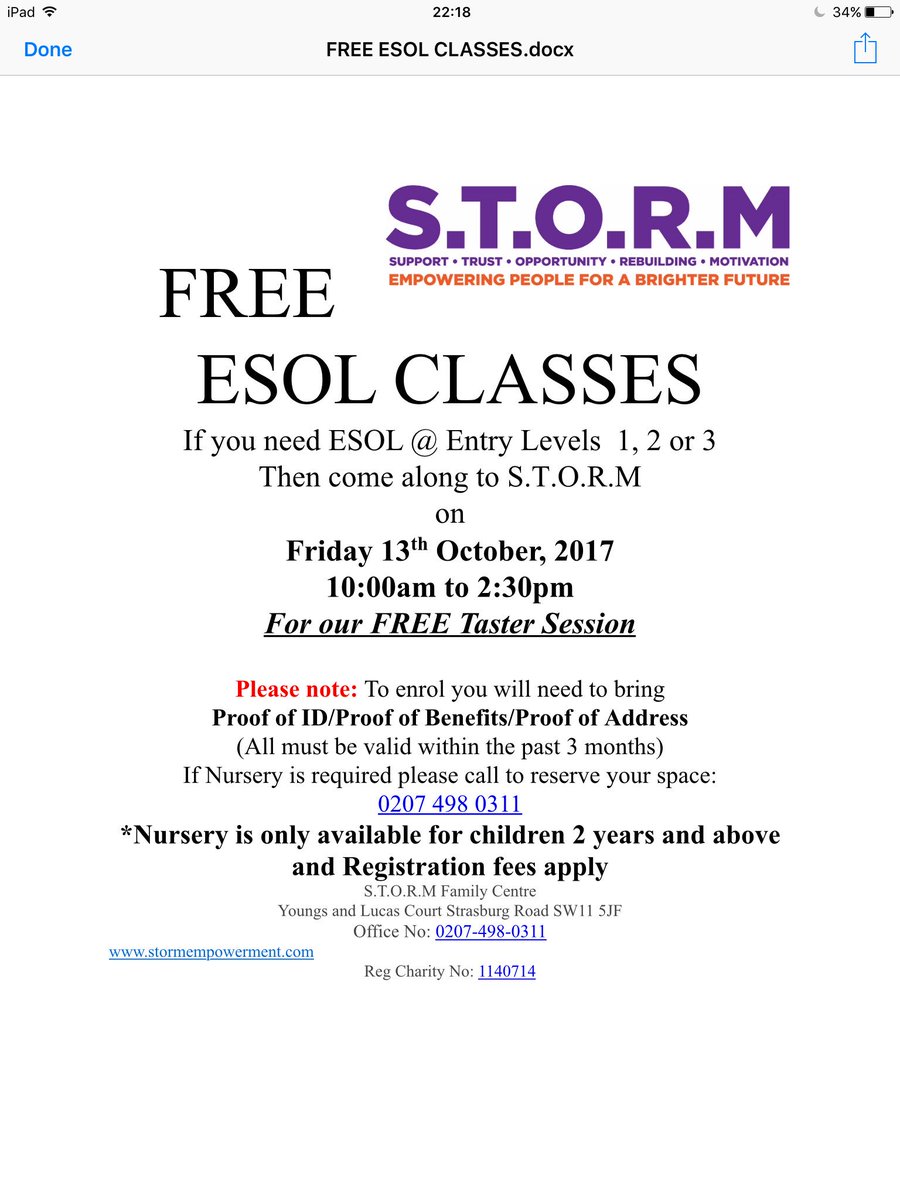 sw11_storm's tweet photo. Free ESOL taster session. This Friday. Please retweet. #esol #teach #English https://t.co/3JJN1PYVXX