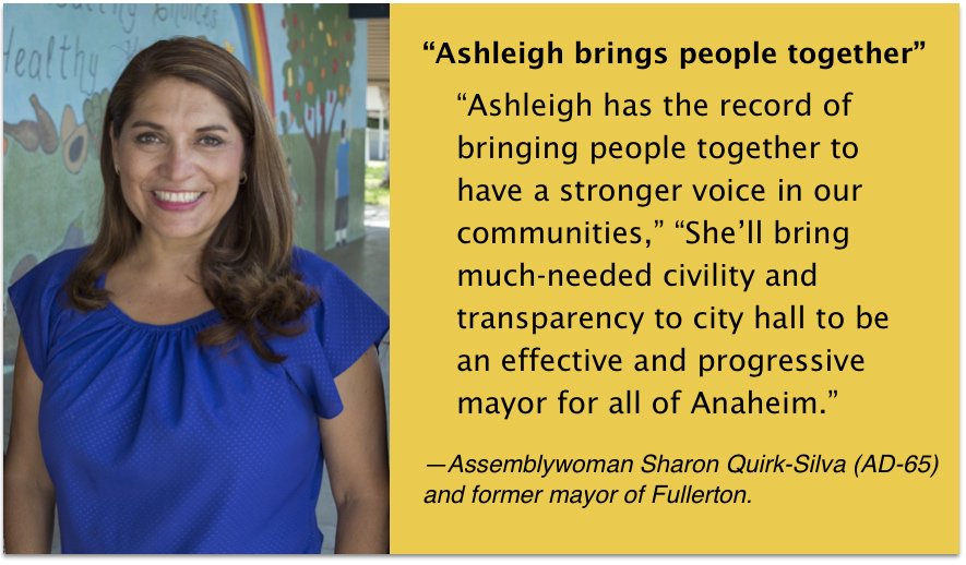 AshleighAitken's tweet photo. Our campaign for #AnaheimMayor is off to an energetic start. Thank you @QuirkSilva2018 for joining the team. https://t.co/1WdcMmcW3l