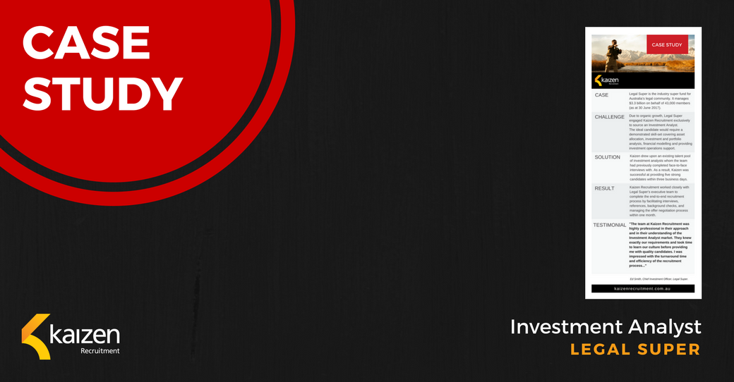 matt_mcgilton's tweet photo. Case Study: Find out how Kaizen recruited an #investmentanalyst for #legalsuper within one month! https://t.co/O0jiKtK80P https://t.co/U1DuDdQ3Yf