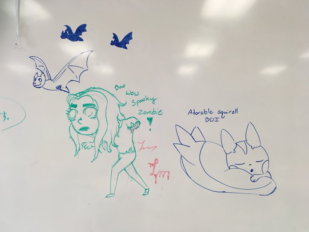 LFreightor's tweet image. Here’s some Halloween + Pokémon themed doodles I did on a teachers white board at #csarts