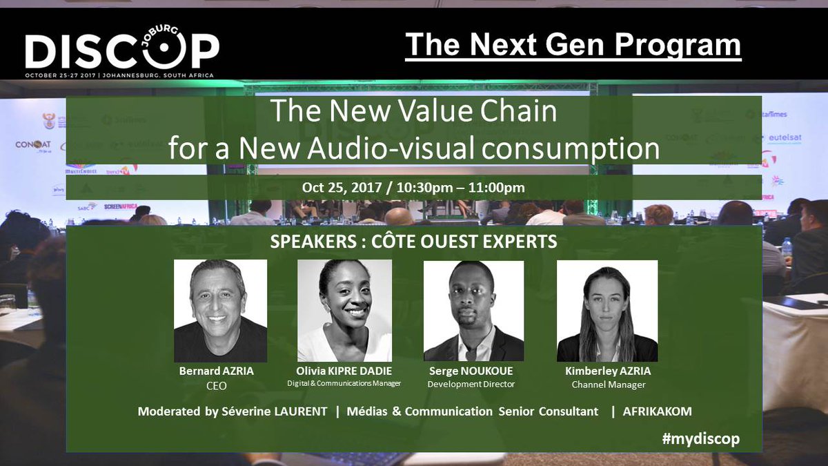 <a href="/CoteOuest2/">Cote Ouest</a> 's TALK - New Value Chain. @LAURENTSeve discuss with <a href="/BernardAzria/">Azria Bernard</a> <a href="/ODadie/">Olivia Dadie</a> <a href="/kwame07/">Serge</a> <a href="/KimberleyAzria/">Kimberley Azria</a> 10:30 25/10 #mydiscop