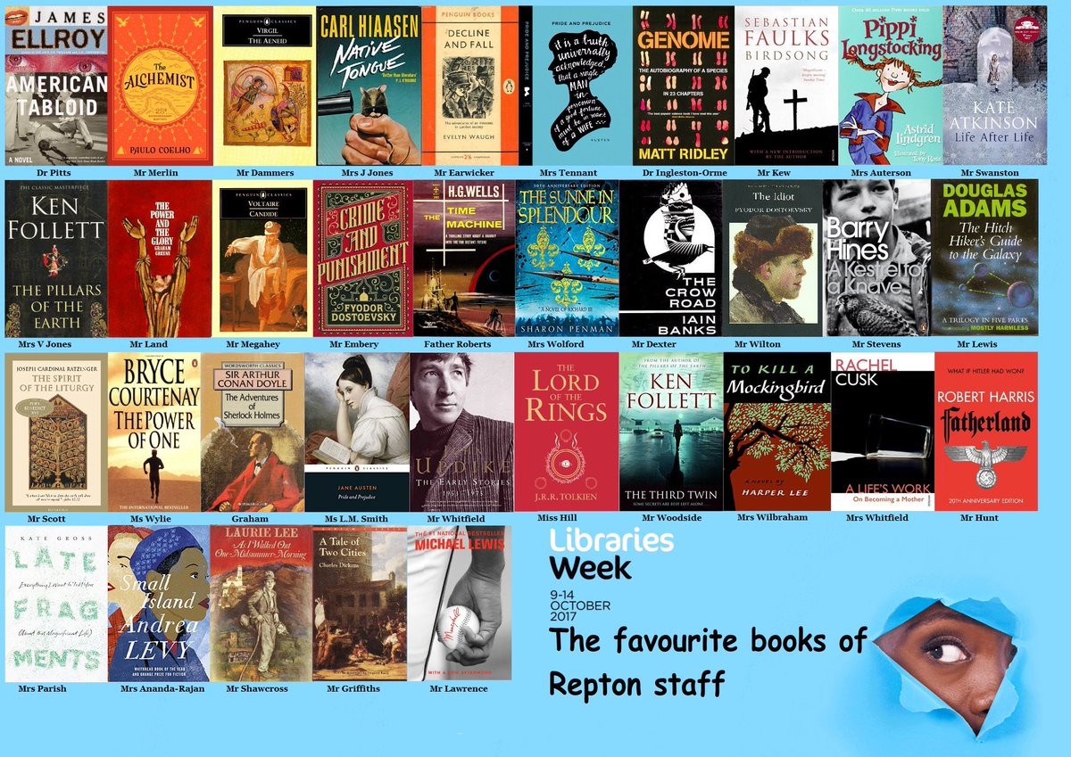 ReptonLibrary's tweet image. For Libraries Week, members of Repton staff were asked to choose their favourite book of all time. Here are their choices #librariesweek