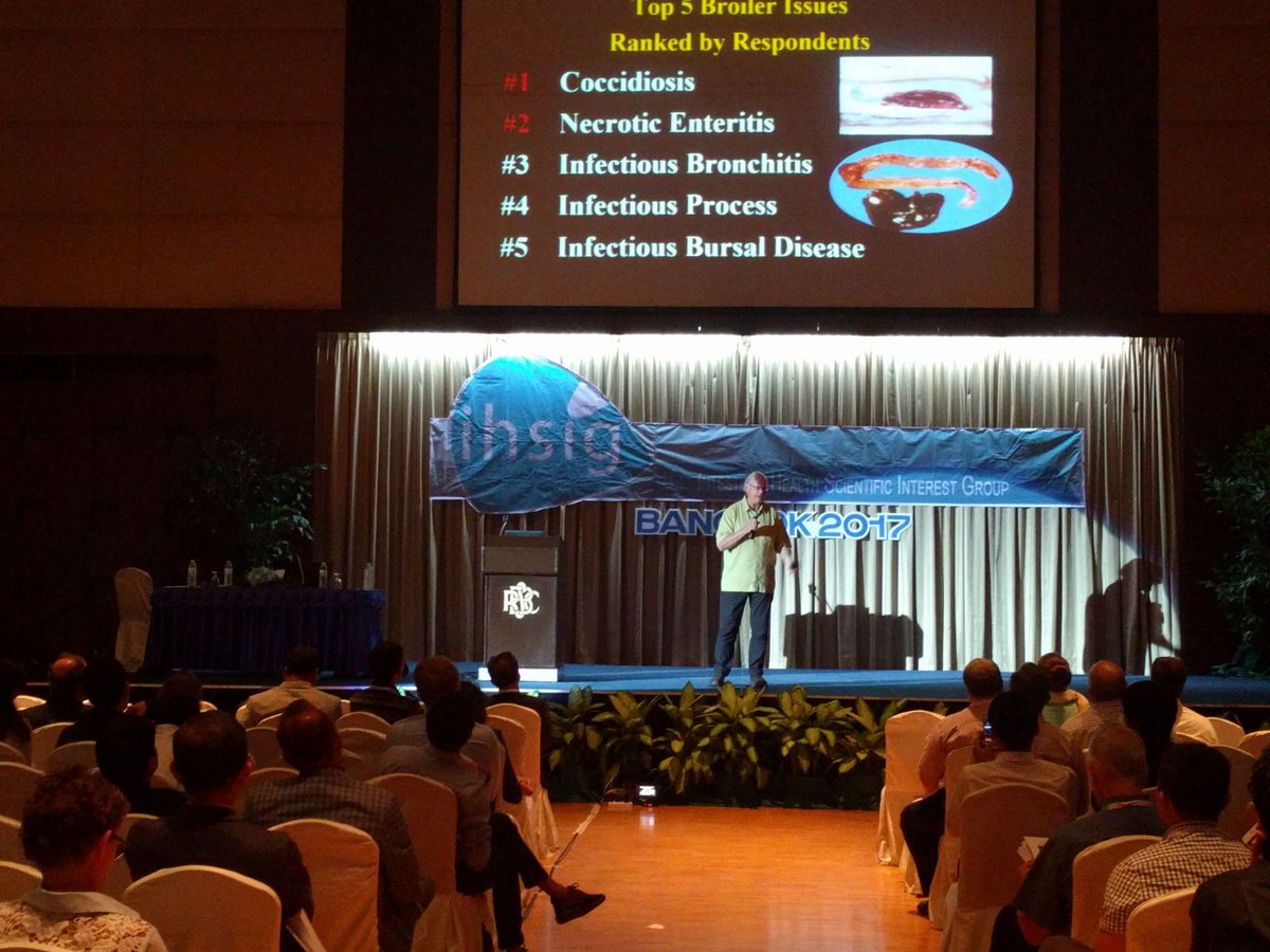 IHSIGsymposium's tweet photo. Keynote presentation by Greg Mathis about management of #coccidiosis and necrotic enteritis of #poultry #IHSIG2017 #antibiotics https://t.co/zyaFywccqh