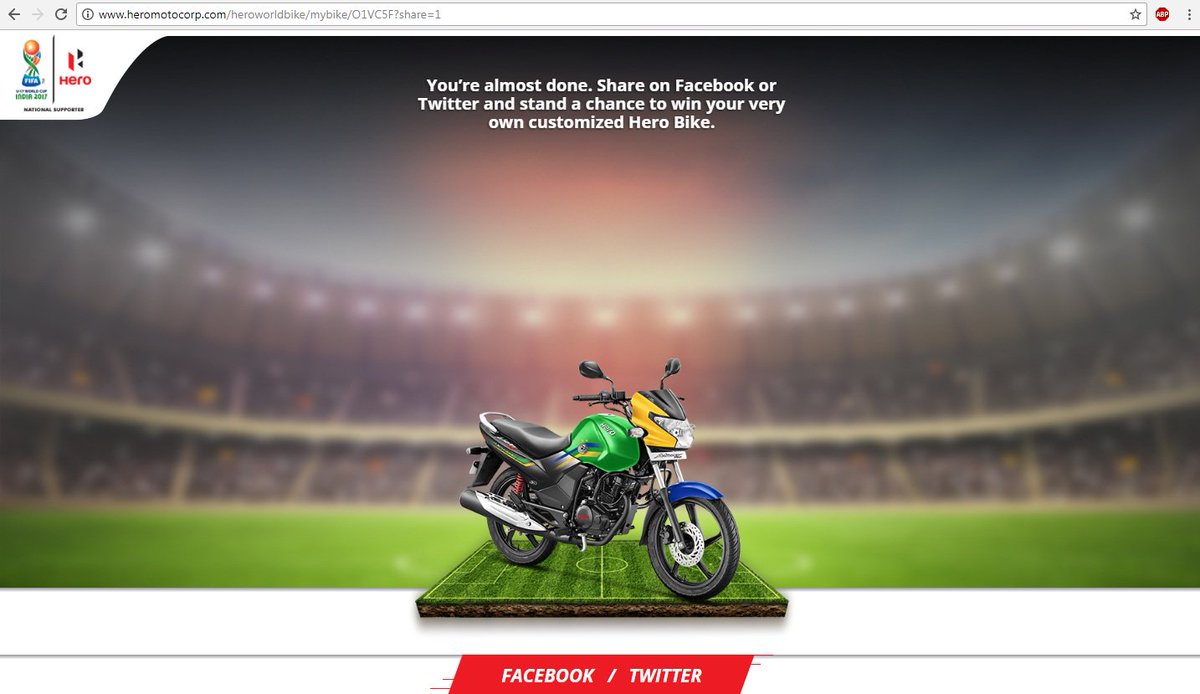 Joys_World's tweet photo. @HeroMotoCorp My designed #HeroAchiever for my fav Brazil in #FIFAU17WC. I'm cheering for them
#HeroWorldBike #HeroGenNext #FootballTakesOver #InspirePlay https://t.co/v7OV1ti85G