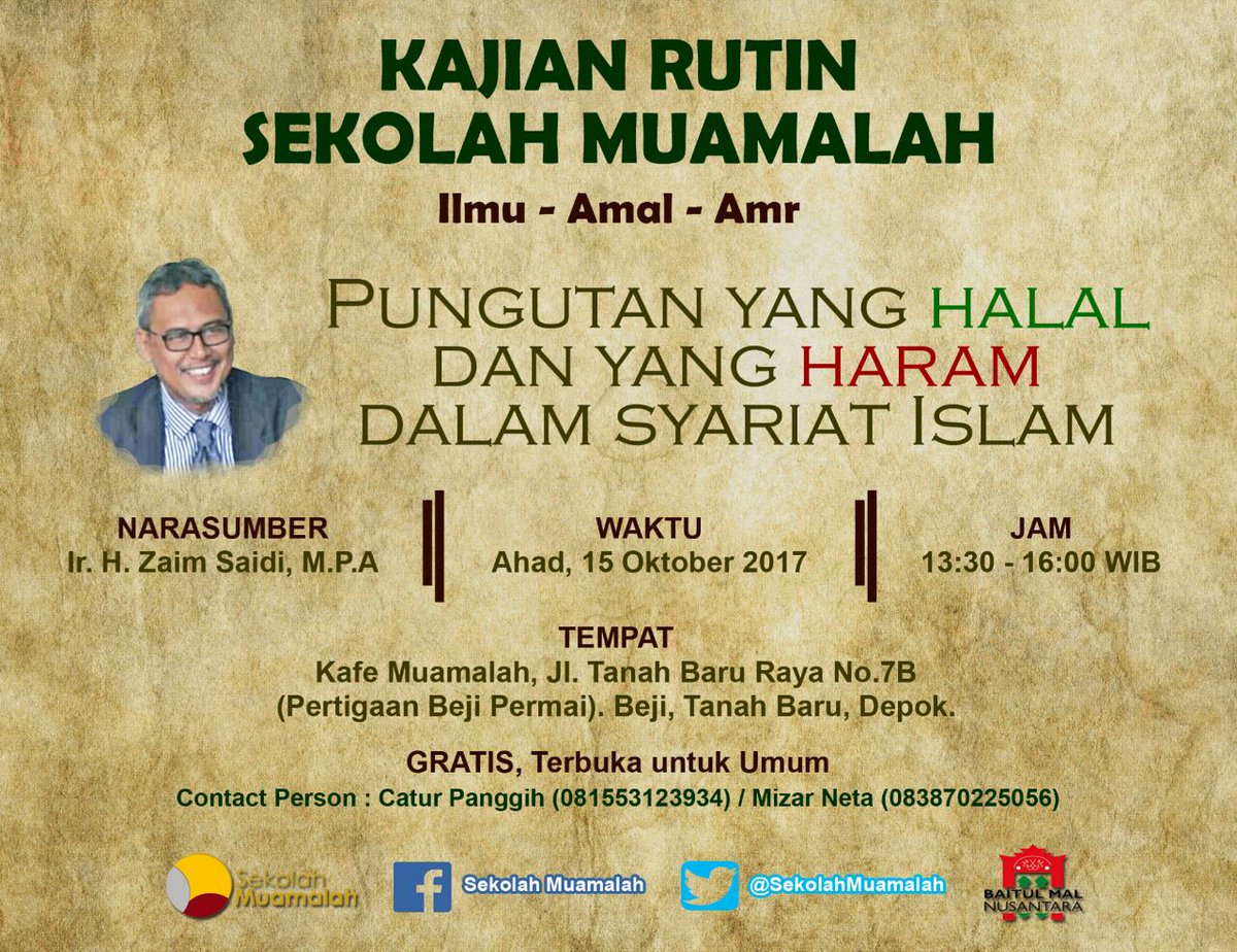 SekolahMuamalah's tweet photo. Sekolah Muamalah Ahad ini!
Silahkan hadir terbuka untuk umum. https://t.co/2tCn4bW1fU