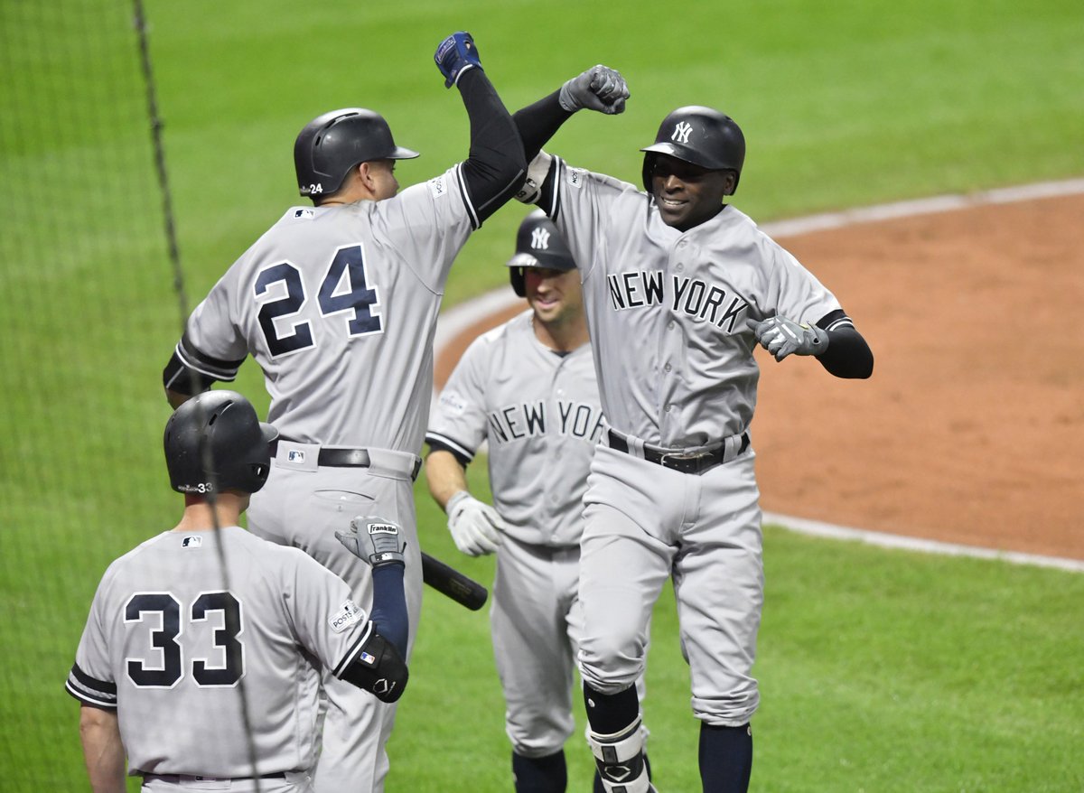BleacherReport's tweet photo. To the ALCS! #PinstripePride

Yankees come back from being down 0-2 in series to take out top-seeded Indians on the road in Game 5 https://t.co/wq0zR6LqVf