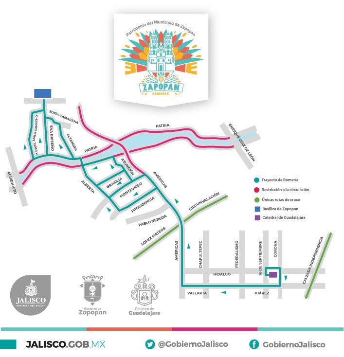TransporteJal's tweet photo. #AlMomento se implementan cierres viales por la #Romería2017 en:
-Javier M y Belisario D
-Javier M y Alfareros
-Juárez y Calz Independencia https://t.co/2bEs4iuOL4