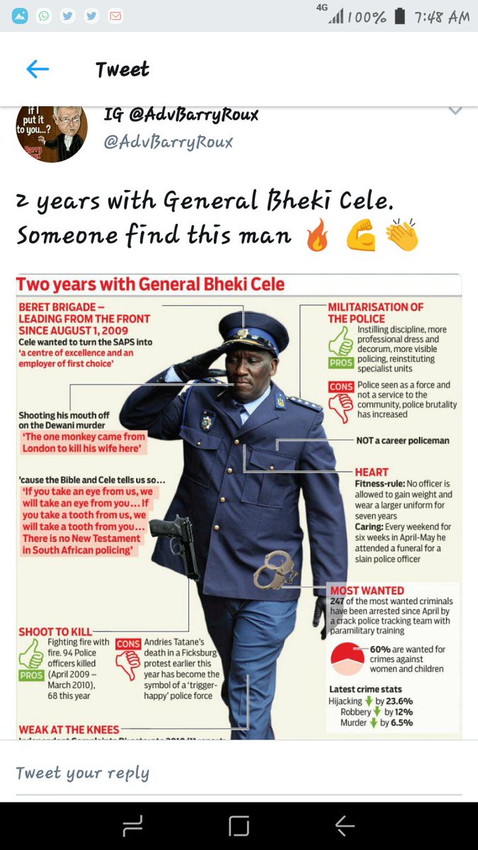 AdvoBarryRoux's tweet photo. Last Night I tweeted about things Bheki Cele did when he was Police Commissioner &amp; BOOM "Your Police Minister Fikile Mbalula Blocked Me" 😂 😂 https://t.co/ZGQXObQqNR