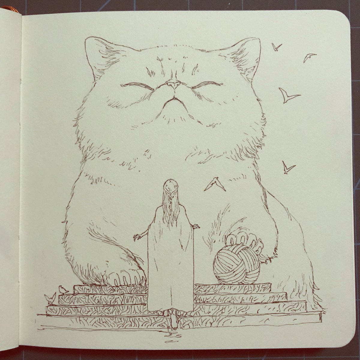10.  Cat worship. #inktober #inktober2017 
