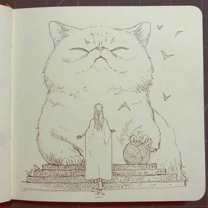 10.  Cat worship. #inktober #inktober2017 