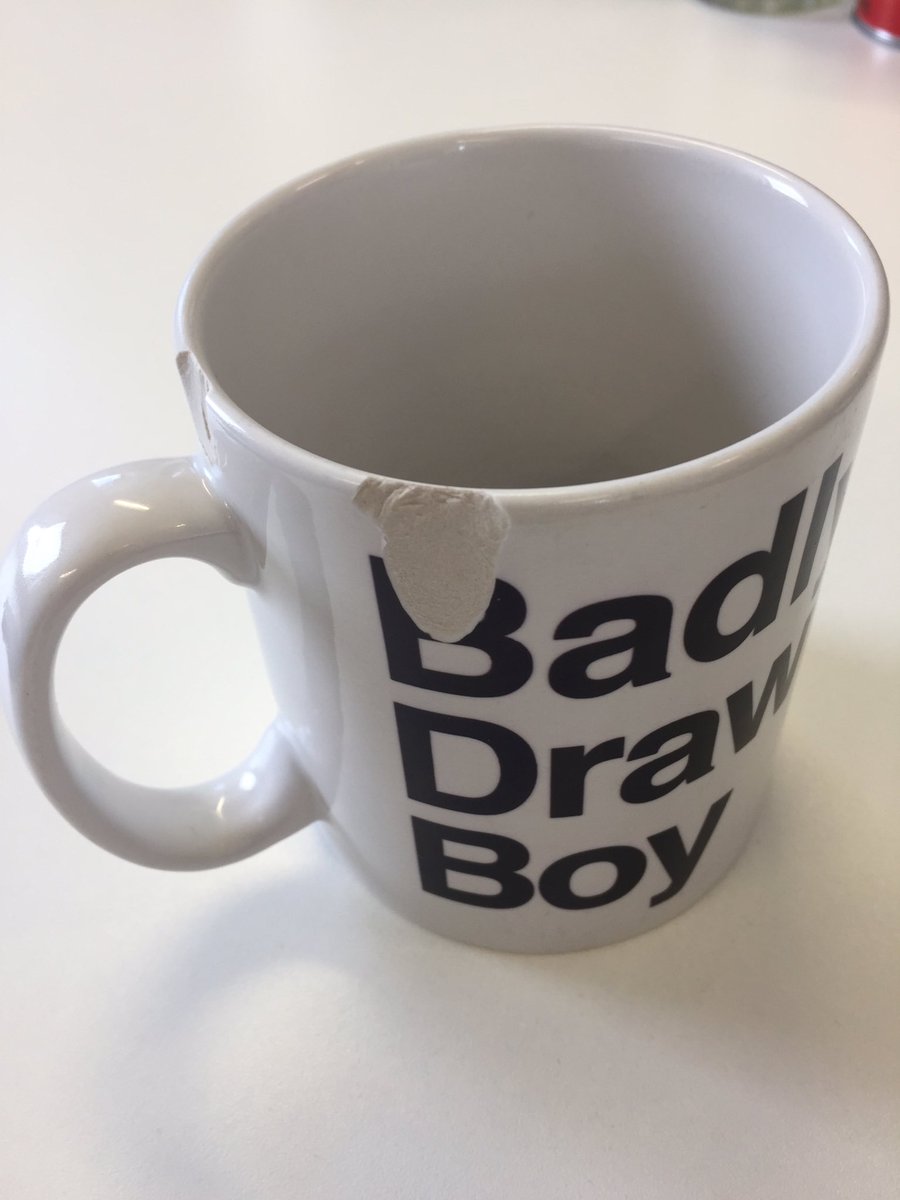 martin_mckay's tweet photo. A sad day as my @badly_drawn_boy mug suffers significant structural damage. https://t.co/InqGB9pt9C