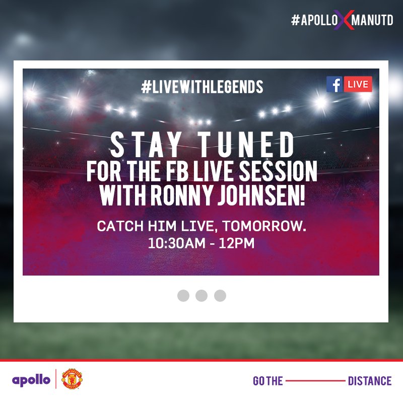 apollotyres's tweet photo. Just hours left until the #LiveWithLegends Facebook Live event with Ronny Johnsen.
Catch him LIVE tomorrow!
#ApolloXManUtd #GGMU #MUFC https://t.co/7Zxj0PJc0W