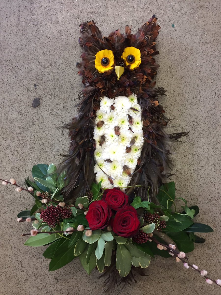 Owl funeral tribute made using <a href="/ValSpicerDesign/">Val Spicer Designs</a> collection piece #funeralflowers #floraltribute #owl