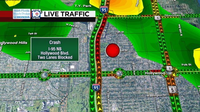 CRASH: I-95 NB & Hollywood Blvd. Two lanes are blocked. #TRAFFIC https://t.co/i0vnmmtFvV