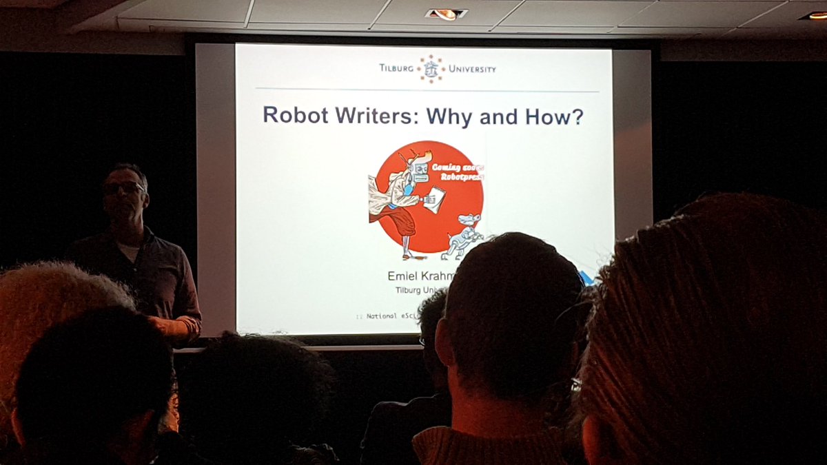 MJBroersma's tweet photo. Wordt Kuifje geautomatiseerd? Emiel Krahmer over robot journalistiek #escienceconference https://t.co/MsJpkKy4sS