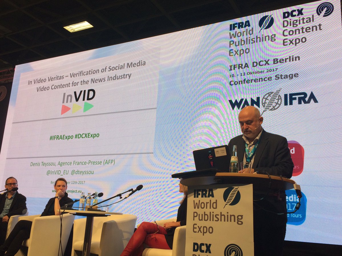 SimoneFluckiger's tweet photo. The plugin for video verification created as part of @InVID_EU already has 900 users, says @dteyssou at #IFRAexpo #DCX https://t.co/eNlea5TnVc