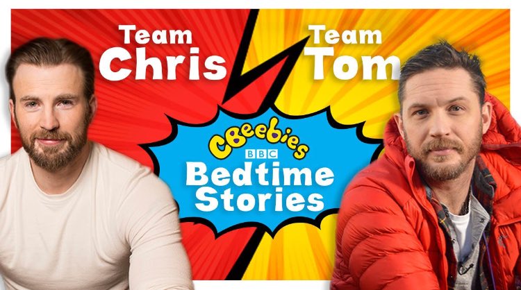CBeebiesHQ's tweet image. Tom Hardy’s 1st story repeats tonight.

Chris's first story tomorrow.

Which #BedtimeStory will you choose? 📚🥊

 RT #TeamTom or #TeamChris!