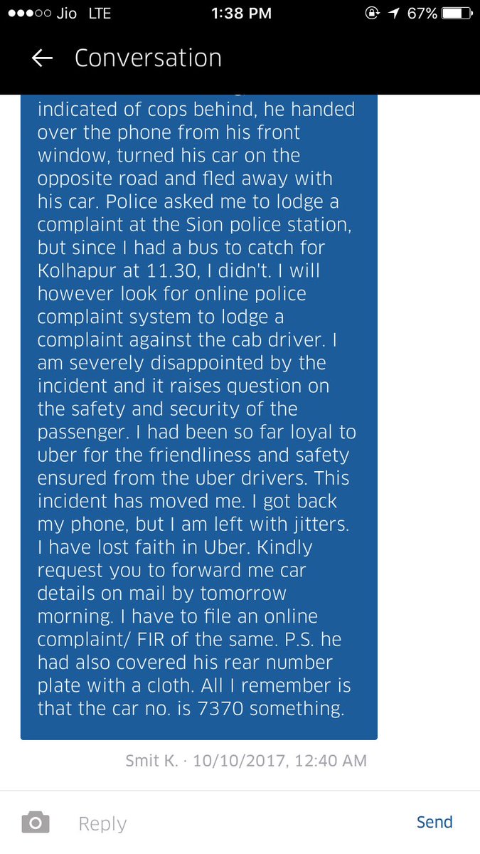 smitkothari_sk's tweet photo. @Uber_Support mobile theft by an Uber driver post ride completion. Driver fled. Mobile recovered. No response from support team! #uber https://t.co/YZJ8tzh5d3