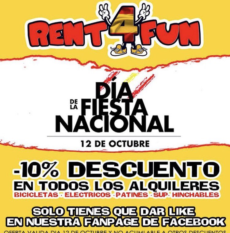 Rent4FunES's tweet photo. Disfruta de la Fiesta Nacional junto a @Rent4FunES 🇪🇸 Sólo Hoy 10% de descuento en todos los alquileres! #marbella #rent4fun #12deOctubre https://t.co/dvmhw1WDlS