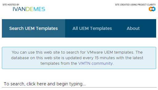 uemtemplates.com is live!! Search for #VMware #UEM templates from the community using one simple interface. #vExpert <a href="/VMwareClarity/">Clarity Design System</a>
