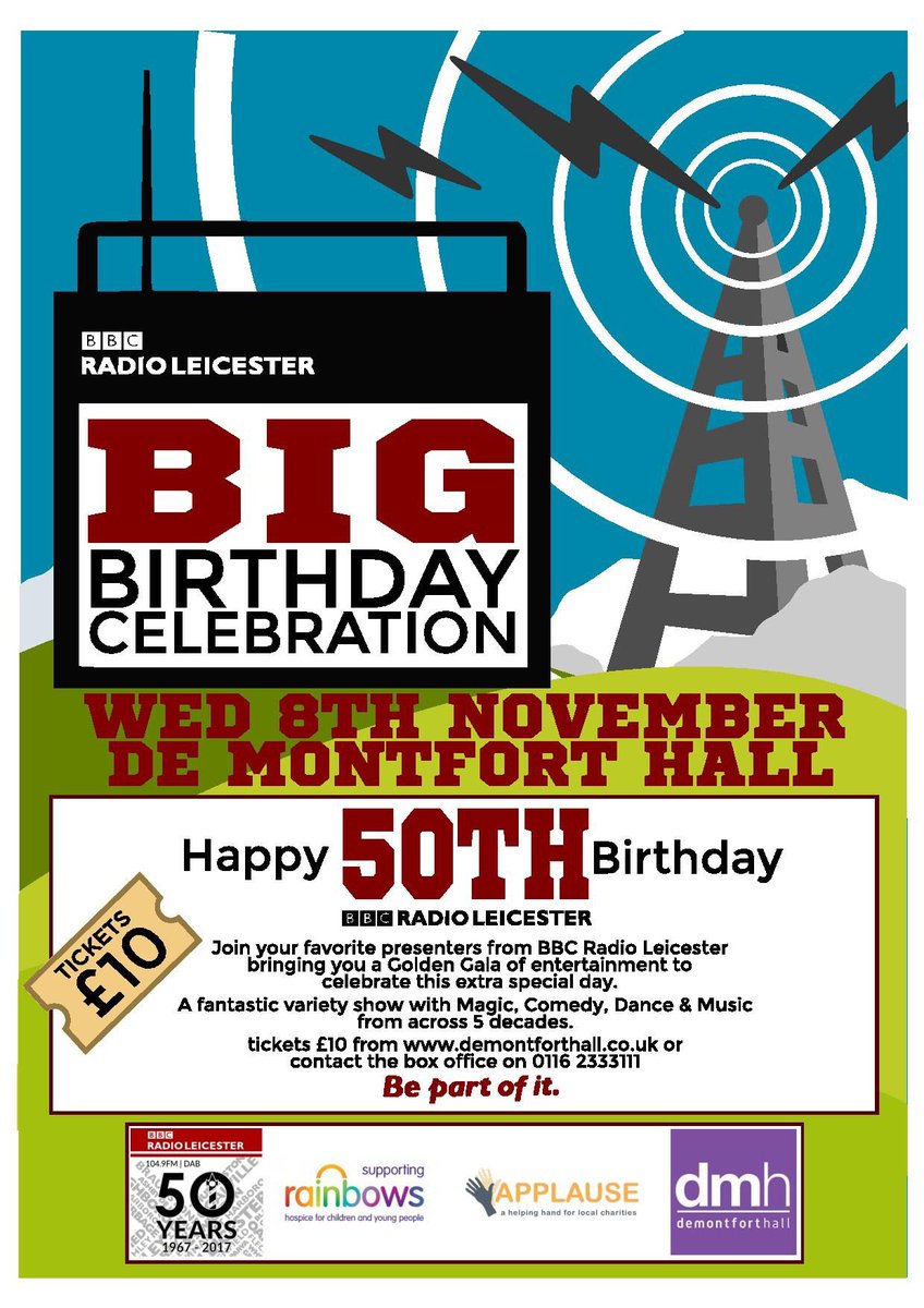 Leigh984's tweet photo. Tickets now available for the @BBCLeicester 50th anniversary show @demontforthall #Leicester just £10 @ApplauseLeics #Local50 https://t.co/VwyOwOP1YB