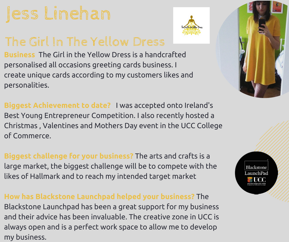 Our first female founder in honour of National Womens Enterprise Day is amazingly creative Girl in the Yellow Dress Jess Linehan #NWED17