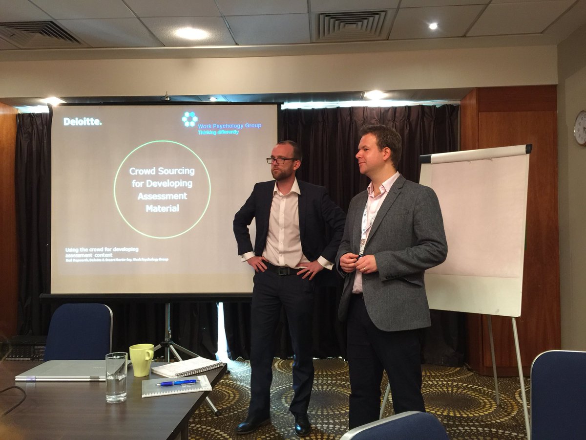 FionaCPatterson's tweet photo. Innovative talk on using crowdsourcing to designing new assessments by Stu (WPG) & Neil (Deloitte) #ABPConference2017 #WorkPsychGroup https://t.co/n14Iey7Bah