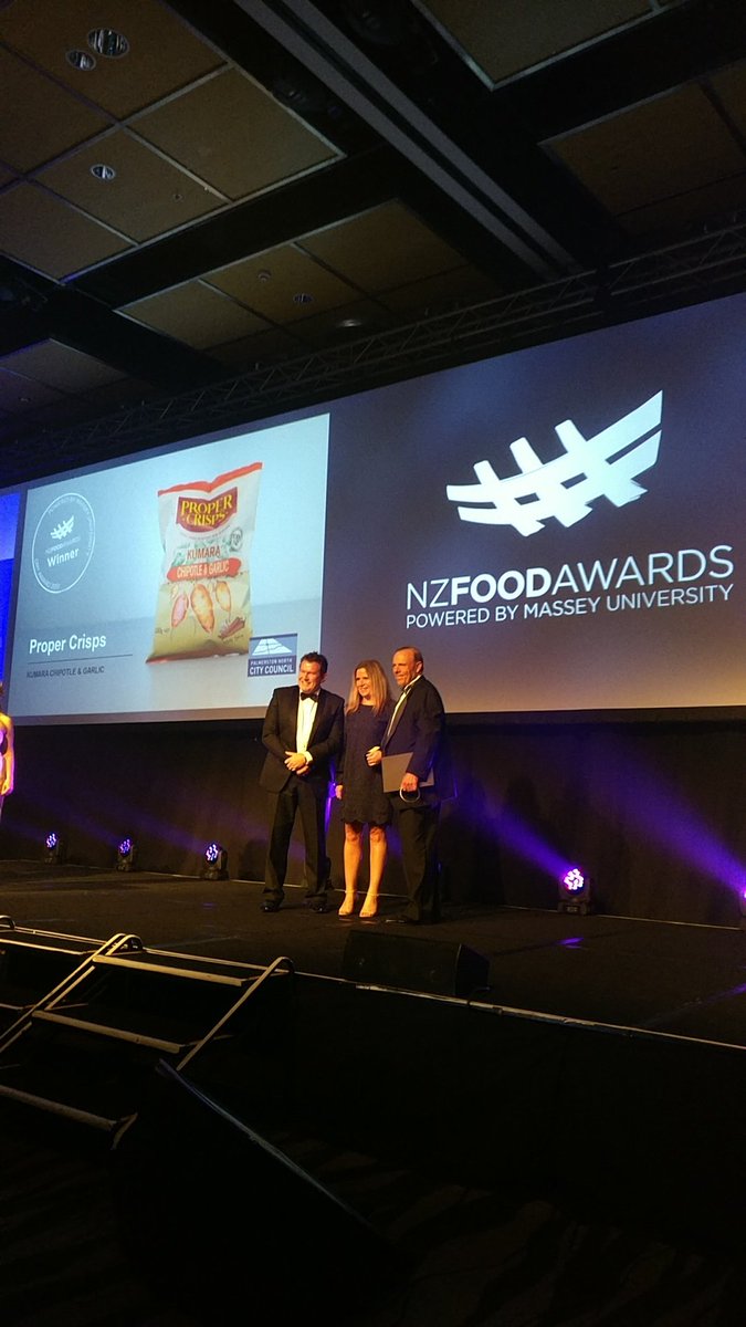 Mayor <a href="/GrantSmithMayor/">Grant Smith</a>  presents Proper Crisps with their award at <a href="/NZFoodAwards/">New Zealand Food Awards</a>  at Sky City tonight