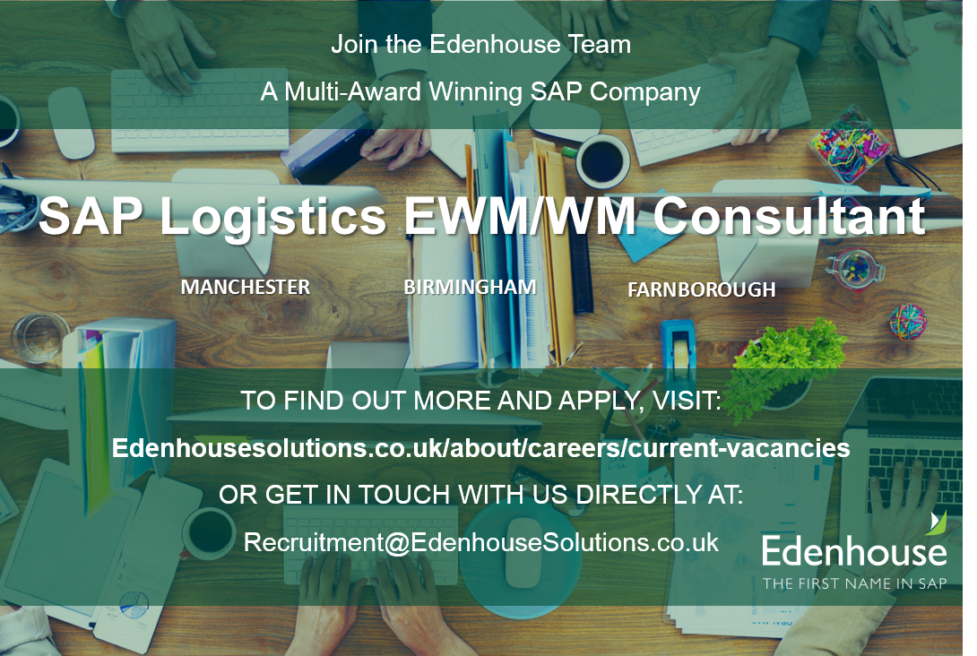 EdenhouseTalent's tweet photo. If you are an SAP EWM/WM Consultant looking for a chance to work on exciting projects, please get in touch for a confidential discussion! https://t.co/oQLTH4UUiG