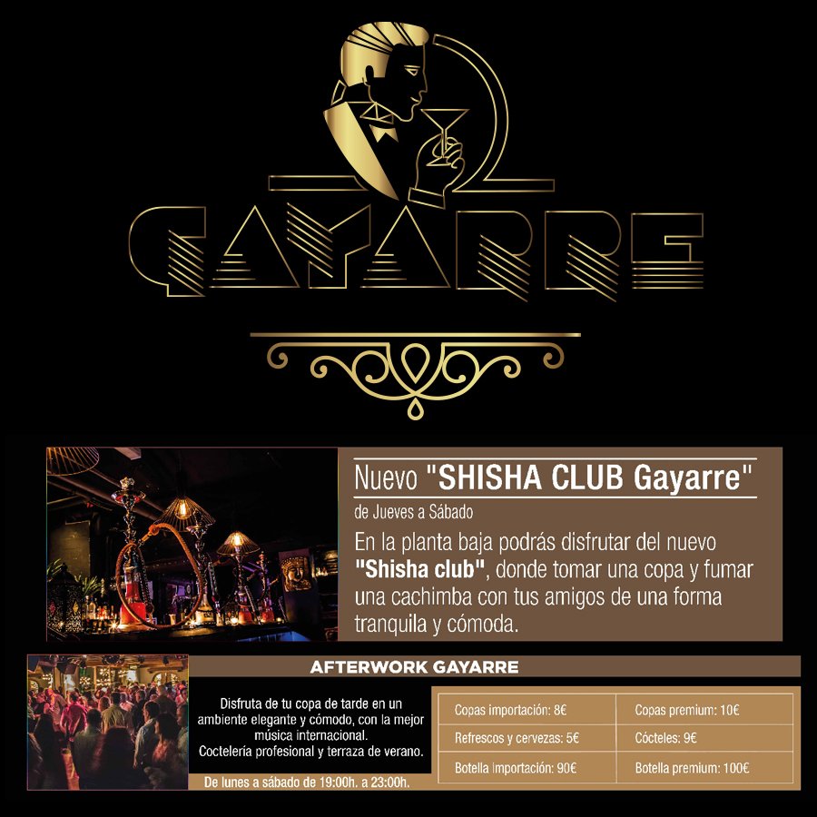 RetoBarGo's tweet photo. ¡Inauguramos zona de #shishas o #cachimbas en la planta baja de DISCOTECA GAYARRE! ¡Siempre con el mejor ambiente y la mayor diversión! 💃🏻🕺🏻 https://t.co/BwD52Sshcv