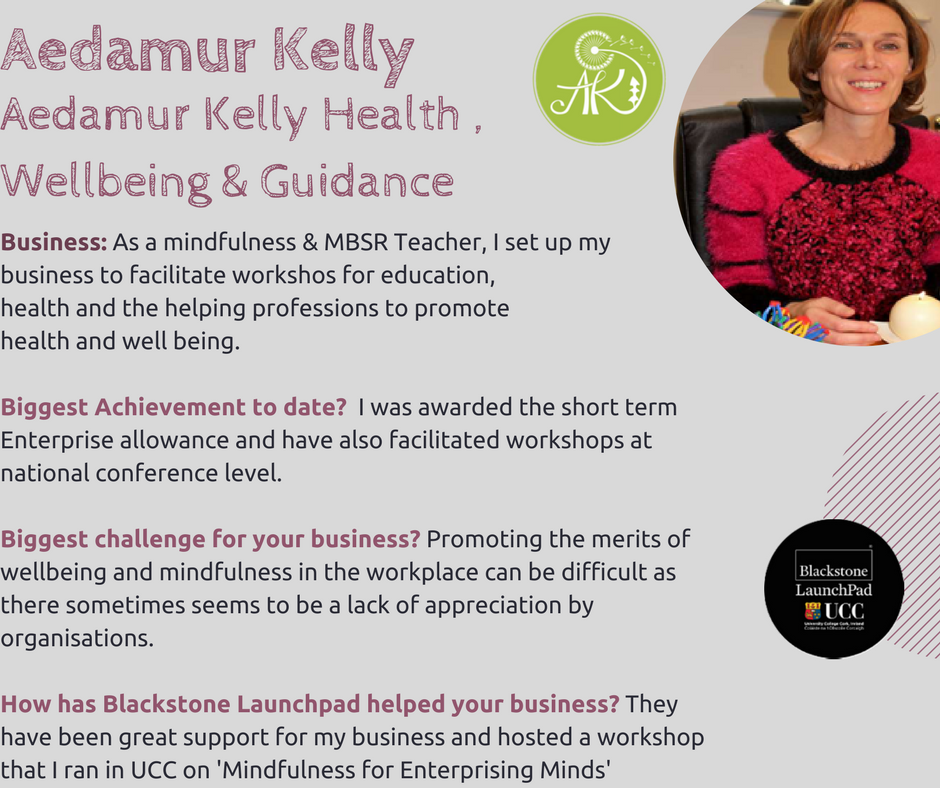 Our next leading lady is Mindfulness &amp; MBSR teacher Aedamur Kelly who facilitates educational workshops to promote health&amp;wellbeing #NWED17