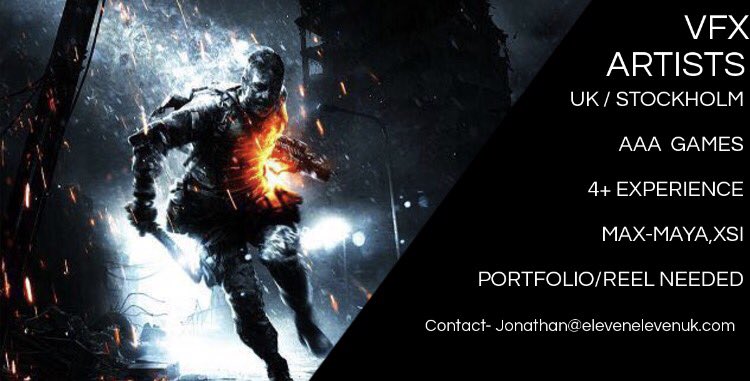 rec_jones's tweet photo. I am looking for a #vfx #artist #inctober #artpipeline #to join a leading #aaa #gamestudio in the uk and Stockholm https://t.co/KKVw2Aiowy
